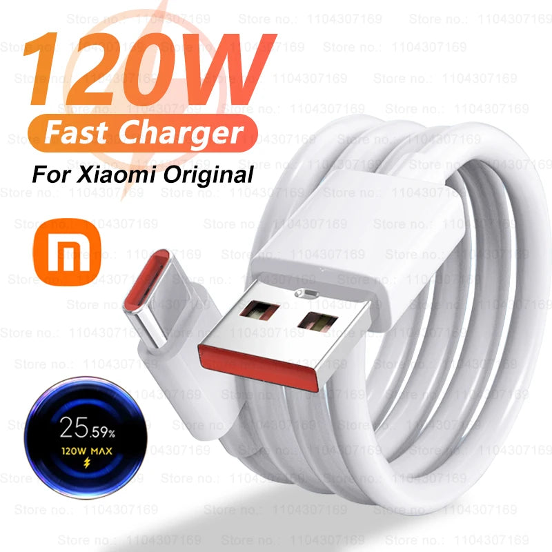 Original 120W USB Turbo Fast Charging Cable for Xiaomi Mi 17 15 14 13 12 11 6A 67W Type C Cable Redmi Note 10 9 8 7 Pro K70 Poco